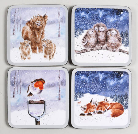 Wrendale Designs Christmas Square Corkback Coaster - Set of 4 Motifs