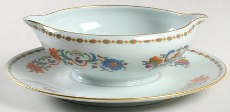 Vieux Chine (Empire, Celadon) Round Gravy Boat/Attached Underplate