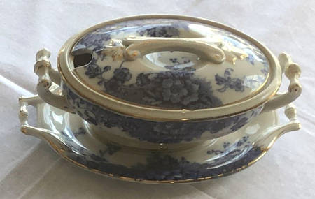 Montrose Blue Sauce Boat & Lid with Underplate by Ralph Hamersley