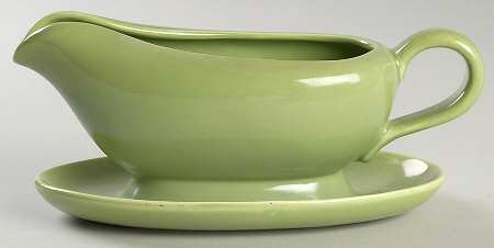 California Modern Light Green Gravy Boat with Attached Underplate by Santa Anita