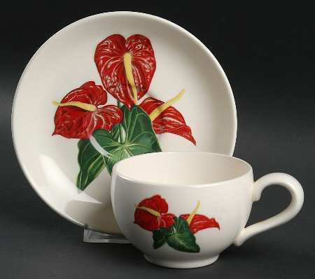 Red Anthurium Flat Cup & Saucer Set