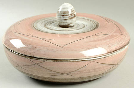 Stylized Spirals Brown and Pink Round Covered Vegetable