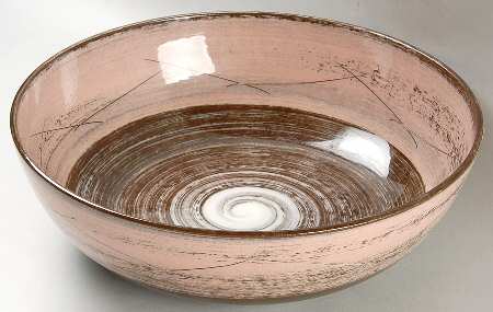 Stylized Spirals Brown and Pink 12" Large Salad Serving Bowl