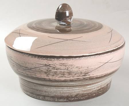 Stylized Spirals Brown and Pink Lazy Susan Center with Lid