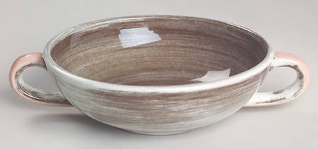 Stylized Spirals Brown and Pink Flat Cream Soup Bowl