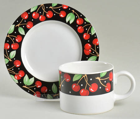 Cherries (No Verge) Flat Cup & Saucer Set