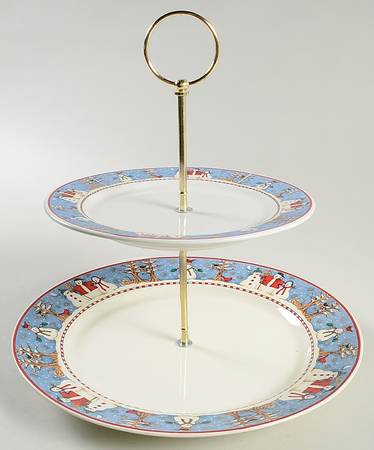 Snowman 2 Tiered Serving Tray (Dinner & Salad Plate)