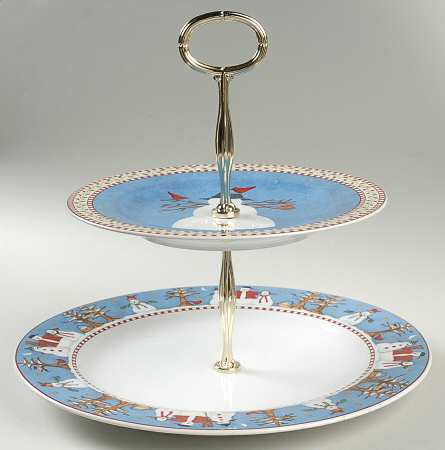 Snowman 6 5/8"-10"  2 Tiered Serving Tray (Dp, Sp) HC