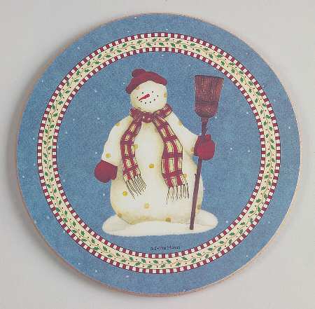 Snowman Cork Back Round Coaster