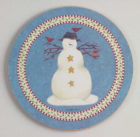 Snowman Cork Back Round Coaster
