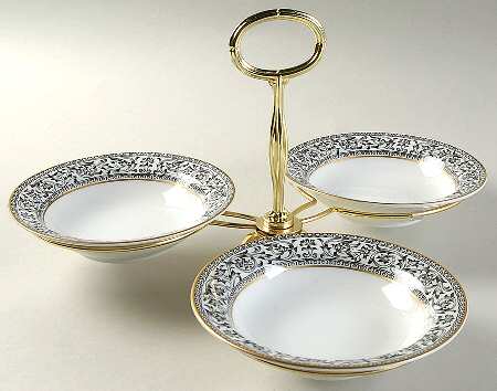 Spanish Lace 7" x 12" 3-Part Relish & Metal Stand (FR) HC