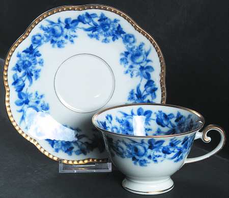 Cobalt Rose Footed Cup & Saucer Set