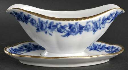 Cobalt Rose Gravy Boat with Attached Underplate