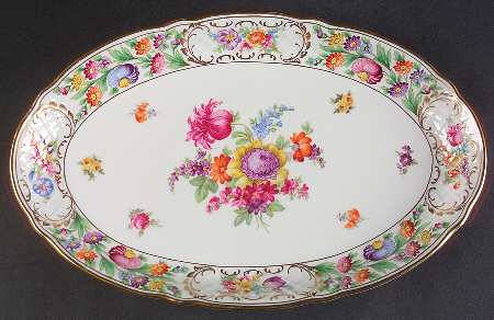 Empress Dresden Flowers 14" Oval Serving Platter by Schumann - Bavaria