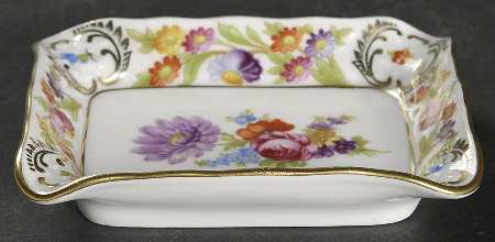 Empress Dresden Flowers 4" Rectangular Ashtray by Schumann - Bavaria
