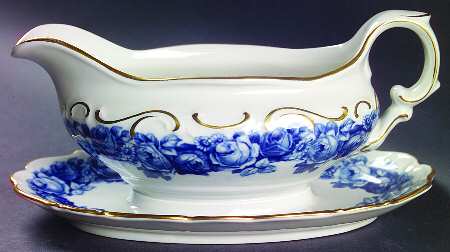Heirloom Blue Gravy Boat with Attached Underplate