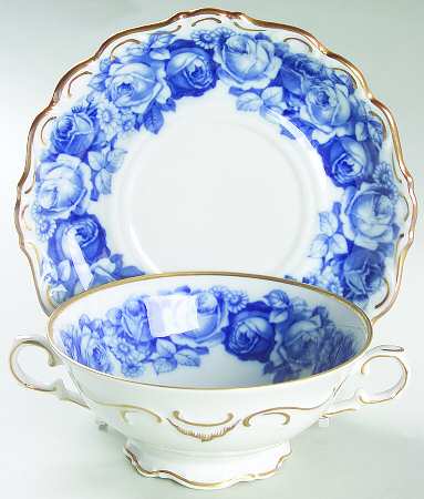 Heirloom Blue Footed Cream Soup Bowl & Saucer Set