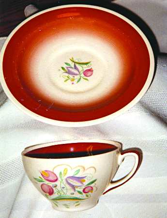 Dresden Spray Rust Flat Cup & Saucer Set