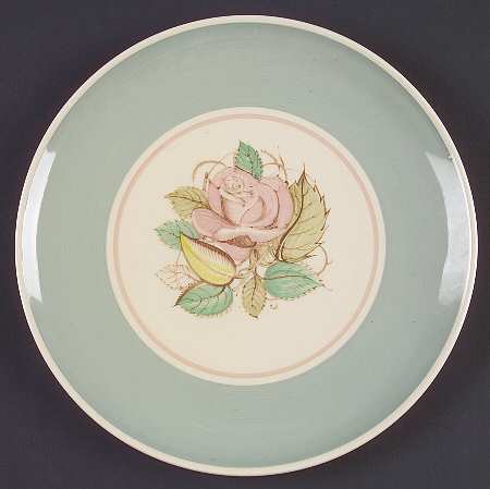 Patricia Rose Green (Green Rim, Pink Ring) Coupe Salad Plate