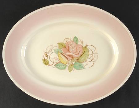 Patricia Rose Pink (Dk Pink Rim) 14" Oval Serving Platter