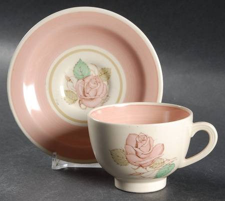 Patricia Rose Pink (Dk Pink Rim) Footed Demitasse Cup & Saucer Set