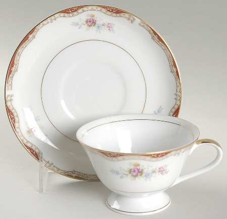 Burgundy Footed Cup & Saucer Set