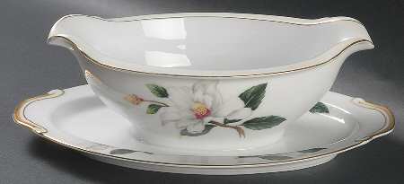 Fall Camellia Gravy Boat with Attached Underplate