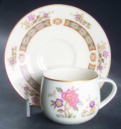 Oriental Peony Flat Cup & Saucer Set