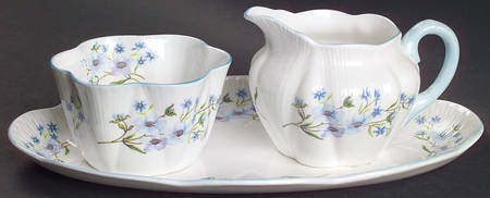 Blue Rock (Dainty Shape) Creamer & Open Sugar with Tray