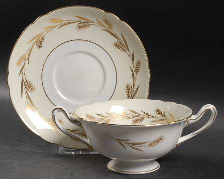 Golden Harvest Footed Cream Soup Bowl & Saucer Set