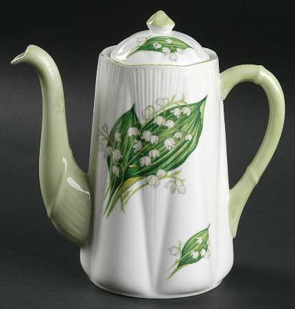 Lily of The Valley (Green Trim, Dainty Shape) Individual Coffee Pot & Lid
