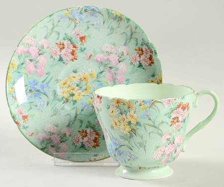 Melody (Henley&New Cambridge Shape, Green) Footed Cup & Saucer Set