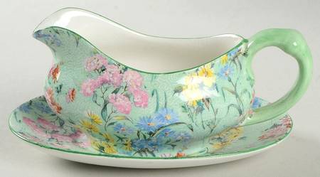 Melody (Henley&New Cambridge Shape, Green) Individual Gravy Boat & Plate