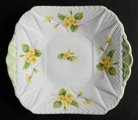 Primrose (Dainty Shape, Green Trim) Square Handled Cake Plate