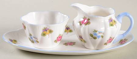 Rose, Pansy, Forget Me Not Mini Creamer & Open Sugar with Tray