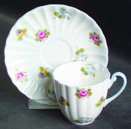 Rose, Pansy, Forget Me Not Flat Demitasse Cup & Saucer Set