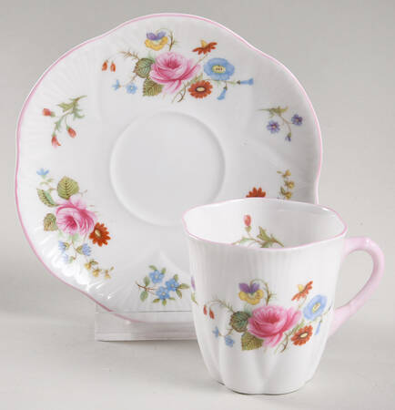 Rose & Red Daisy (Dainty) Flat Demitasse Cup & Saucer Set