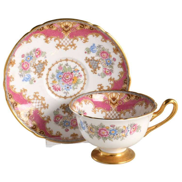 Sheraton Pink (13289, Scalloped) Footed Cup & Saucer Set by Shelley