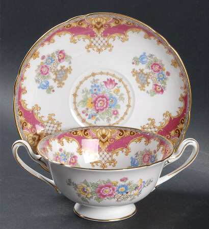 Sheraton Pink (13289, Scalloped) Footed Cream Soup Bowl & Saucer Set