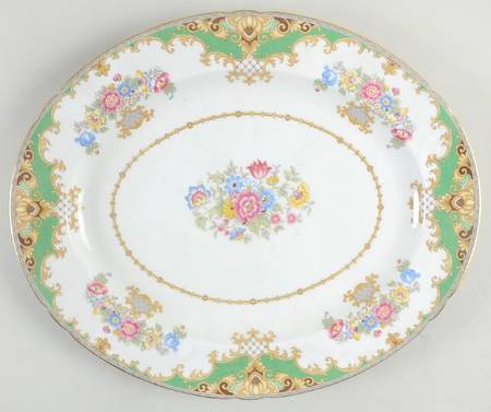 Sheraton Green (Scalloped) 14" Oval Serving Platter
