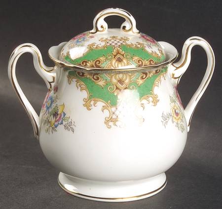 Sheraton Green (Scalloped) Sugar Bowl & Lid