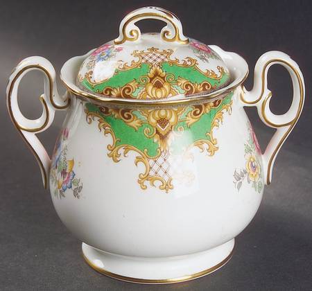 Sheraton Green (Scalloped) Sugar Bowl & Lid