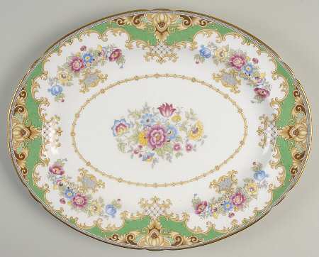 Sheraton Green (Scalloped) 12" Oval Serving Platter