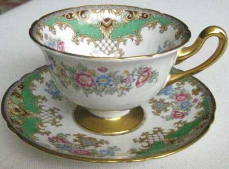 Sheraton Green (Scalloped) Footed Cup & Saucer Set