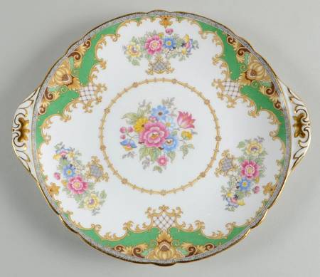 Sheraton Green (Scalloped) Handled Cake Plate
