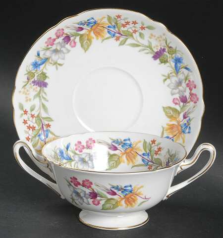 Spring Bouquet (Gainsborough, Scalloped) Footed Cream Soup Bowl & Saucer Set