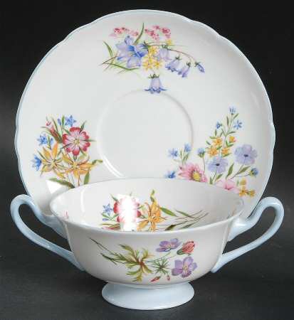 Wild Flowers (Gainsborough) Footed Cream Soup Bowl & Saucer Set