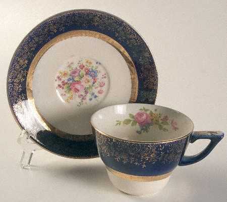 Aristocrat Cobalt Blue (Floral Center) Flat Cup & Saucer Set