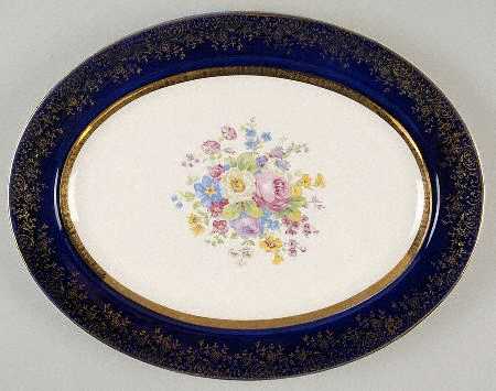 Aristocrat Cobalt Blue (Floral Center) 13" Oval Serving Platter