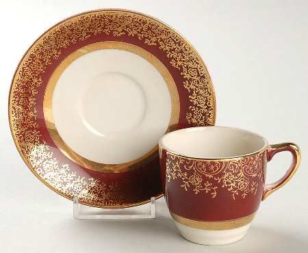 Aristocrat Maroon (No Floral Center) Flat Demitasse Cup & Saucer Set